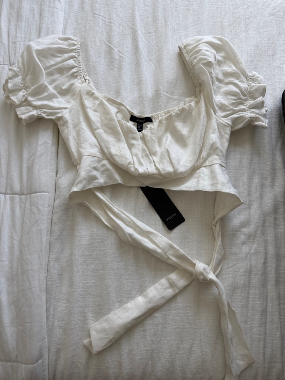 stradivarius Cream Puff Sleeve Wrap Crop Top